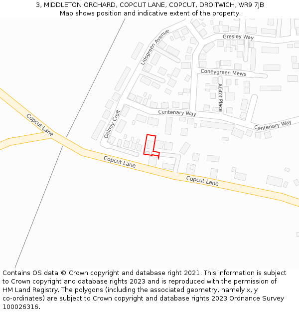 3, MIDDLETON ORCHARD, COPCUT LANE, COPCUT, DROITWICH, WR9 7JB: Location map and indicative extent of plot