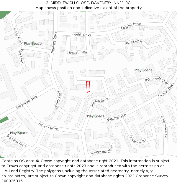 3, MIDDLEWICH CLOSE, DAVENTRY, NN11 0GJ: Location map and indicative extent of plot