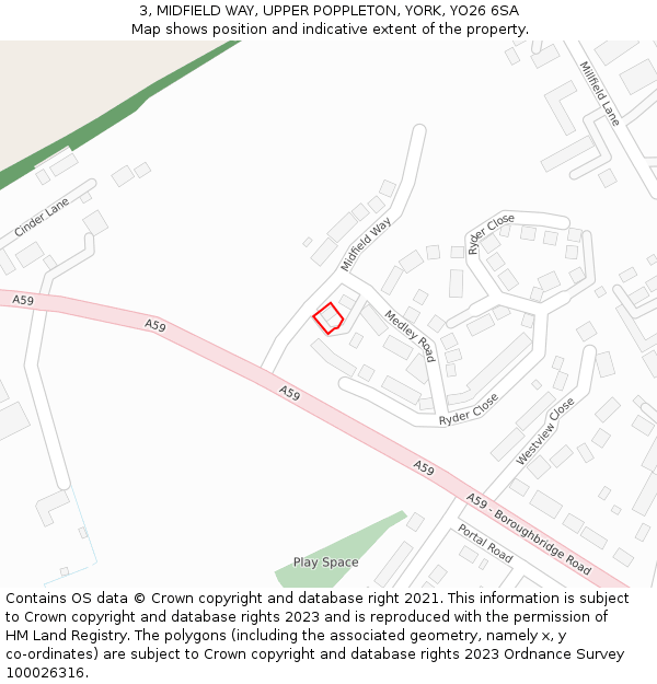 3, MIDFIELD WAY, UPPER POPPLETON, YORK, YO26 6SA: Location map and indicative extent of plot