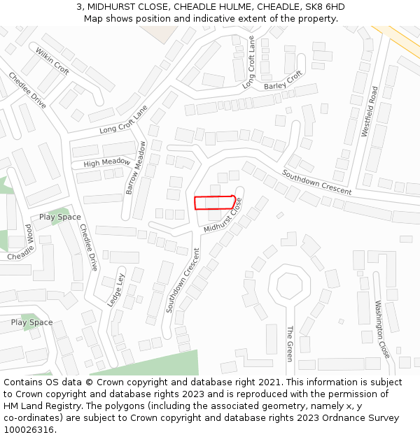 3, MIDHURST CLOSE, CHEADLE HULME, CHEADLE, SK8 6HD: Location map and indicative extent of plot