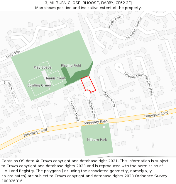 3, MILBURN CLOSE, RHOOSE, BARRY, CF62 3EJ: Location map and indicative extent of plot