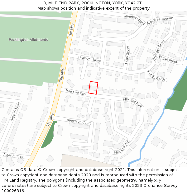 3, MILE END PARK, POCKLINGTON, YORK, YO42 2TH: Location map and indicative extent of plot