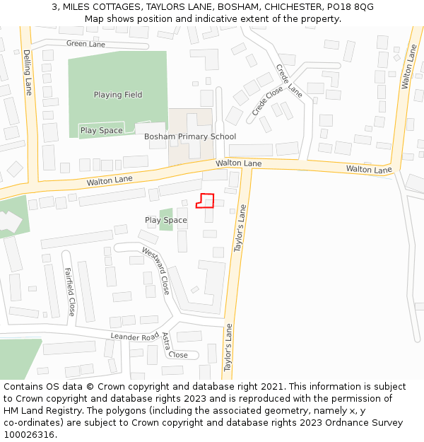 3, MILES COTTAGES, TAYLORS LANE, BOSHAM, CHICHESTER, PO18 8QG: Location map and indicative extent of plot