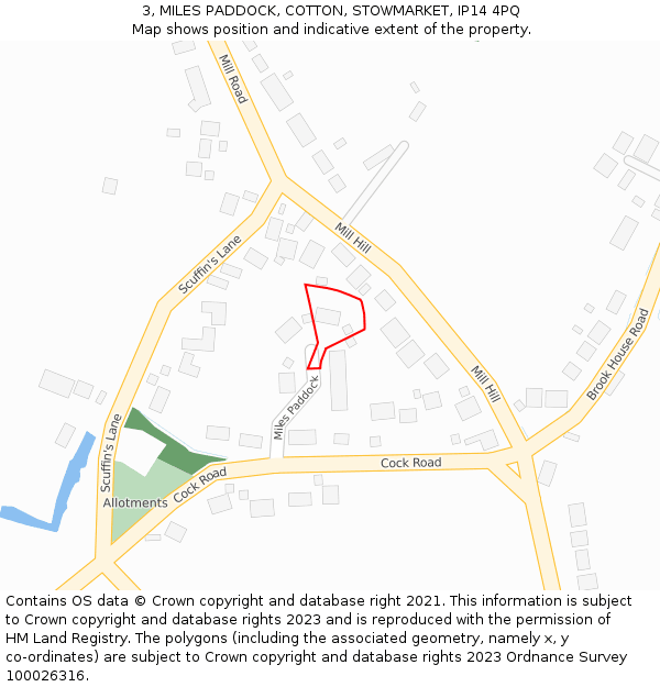 3, MILES PADDOCK, COTTON, STOWMARKET, IP14 4PQ: Location map and indicative extent of plot