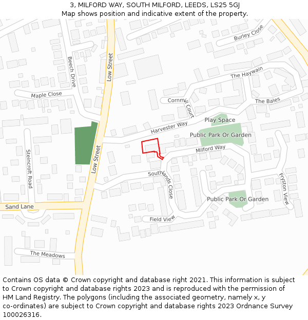 3, MILFORD WAY, SOUTH MILFORD, LEEDS, LS25 5GJ: Location map and indicative extent of plot