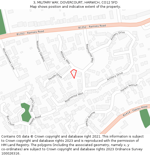 3, MILITARY WAY, DOVERCOURT, HARWICH, CO12 5FD: Location map and indicative extent of plot