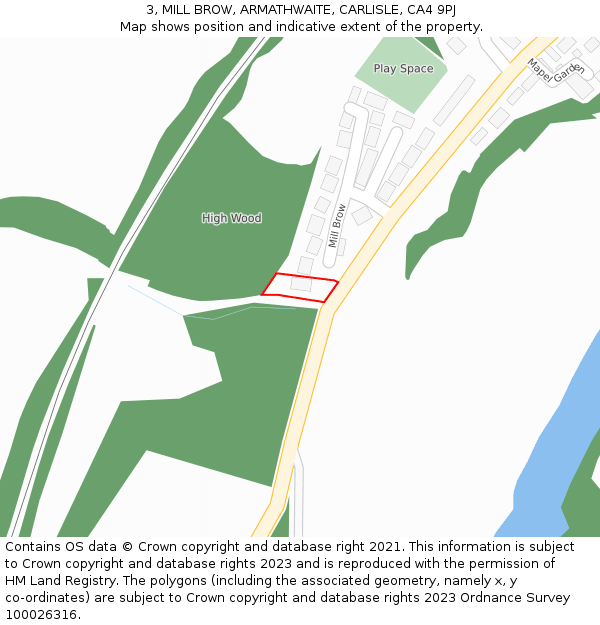 3, MILL BROW, ARMATHWAITE, CARLISLE, CA4 9PJ: Location map and indicative extent of plot