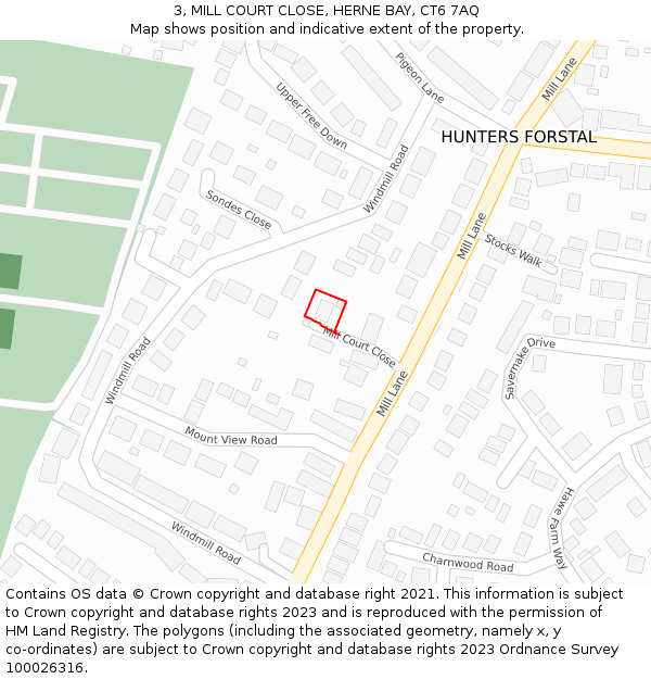 3, MILL COURT CLOSE, HERNE BAY, CT6 7AQ: Location map and indicative extent of plot