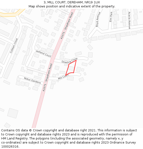 3, MILL COURT, DEREHAM, NR19 1UX: Location map and indicative extent of plot