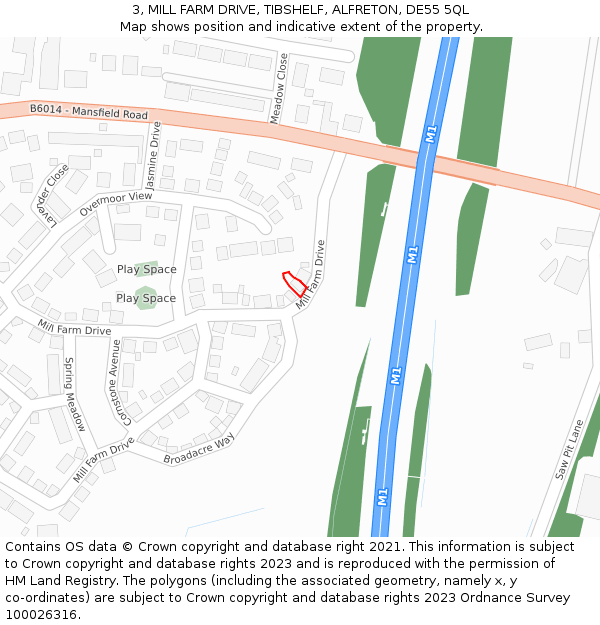 3, MILL FARM DRIVE, TIBSHELF, ALFRETON, DE55 5QL: Location map and indicative extent of plot