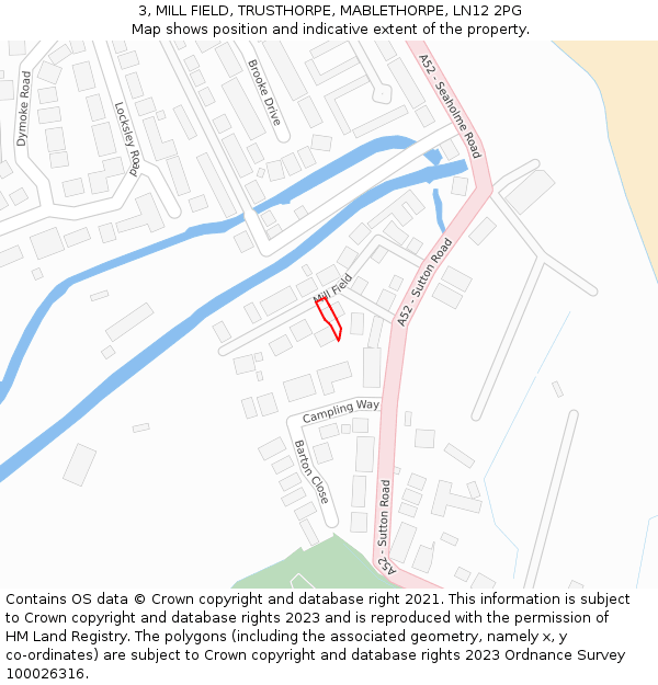 3, MILL FIELD, TRUSTHORPE, MABLETHORPE, LN12 2PG: Location map and indicative extent of plot