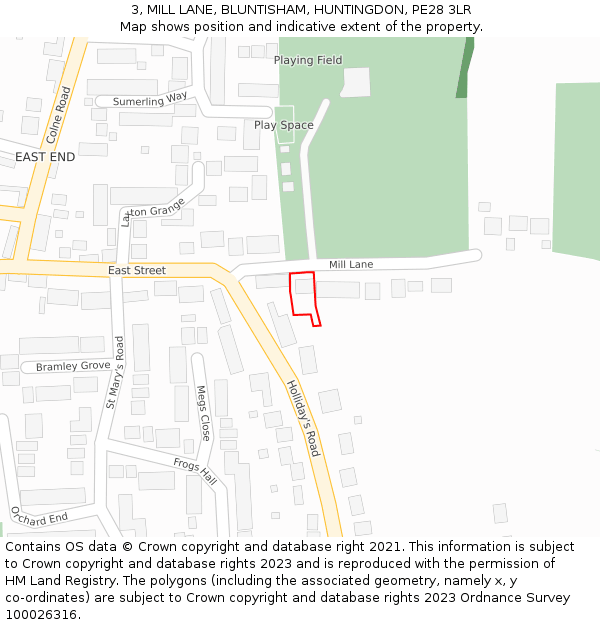 3, MILL LANE, BLUNTISHAM, HUNTINGDON, PE28 3LR: Location map and indicative extent of plot