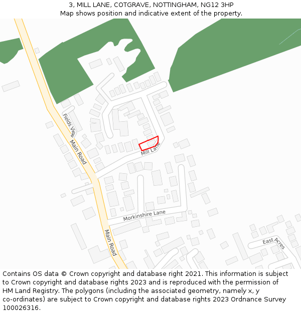 3, MILL LANE, COTGRAVE, NOTTINGHAM, NG12 3HP: Location map and indicative extent of plot