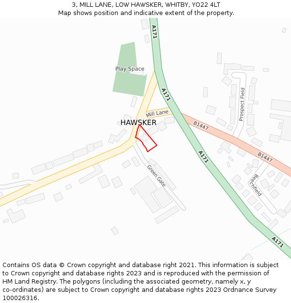 3, MILL LANE, LOW HAWSKER, WHITBY, YO22 4LT: Location map and indicative extent of plot