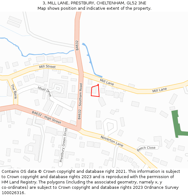 3, MILL LANE, PRESTBURY, CHELTENHAM, GL52 3NE: Location map and indicative extent of plot