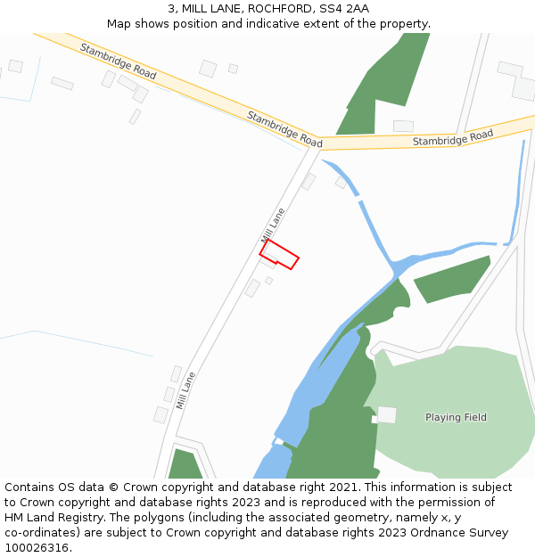 3, MILL LANE, ROCHFORD, SS4 2AA: Location map and indicative extent of plot