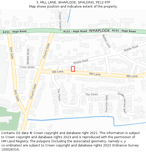 3, MILL LANE, WHAPLODE, SPALDING, PE12 6TP: Location map and indicative extent of plot