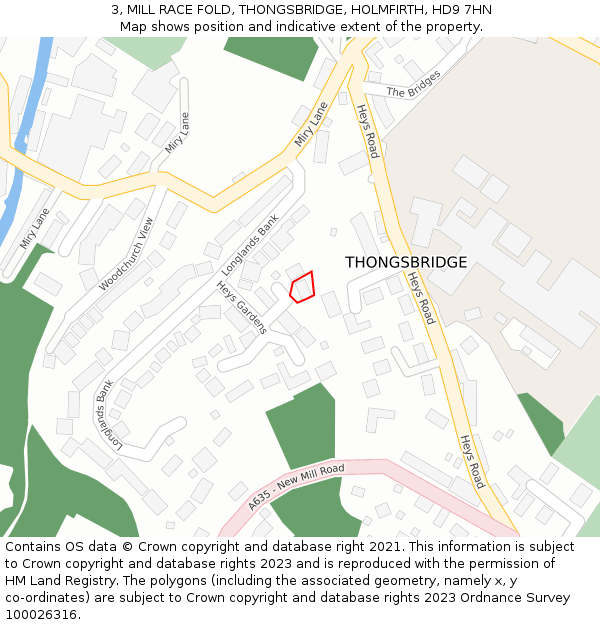 3, MILL RACE FOLD, THONGSBRIDGE, HOLMFIRTH, HD9 7HN: Location map and indicative extent of plot