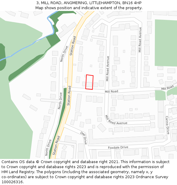 3, MILL ROAD, ANGMERING, LITTLEHAMPTON, BN16 4HP: Location map and indicative extent of plot