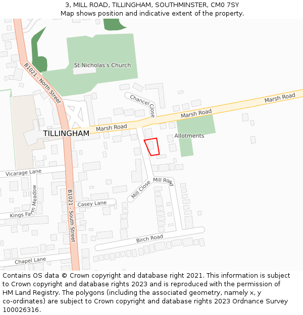 3, MILL ROAD, TILLINGHAM, SOUTHMINSTER, CM0 7SY: Location map and indicative extent of plot