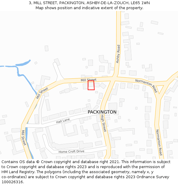 3, MILL STREET, PACKINGTON, ASHBY-DE-LA-ZOUCH, LE65 1WN: Location map and indicative extent of plot