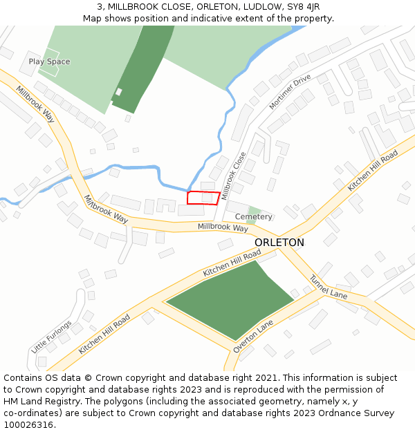 3, MILLBROOK CLOSE, ORLETON, LUDLOW, SY8 4JR: Location map and indicative extent of plot
