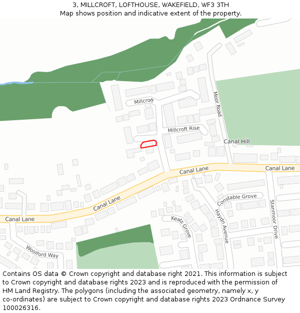 3, MILLCROFT, LOFTHOUSE, WAKEFIELD, WF3 3TH: Location map and indicative extent of plot