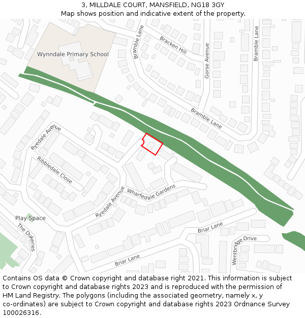 3, MILLDALE COURT, MANSFIELD, NG18 3GY: Location map and indicative extent of plot