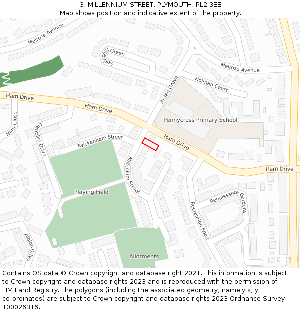 3, MILLENNIUM STREET, PLYMOUTH, PL2 3EE: Location map and indicative extent of plot