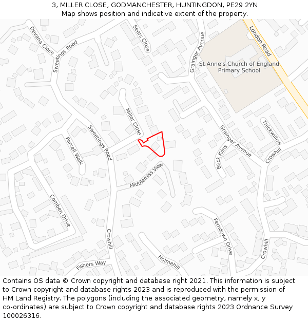 3, MILLER CLOSE, GODMANCHESTER, HUNTINGDON, PE29 2YN: Location map and indicative extent of plot