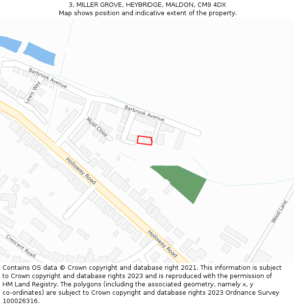 3, MILLER GROVE, HEYBRIDGE, MALDON, CM9 4DX: Location map and indicative extent of plot