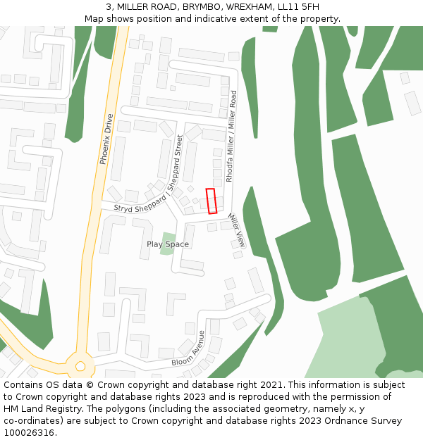 3, MILLER ROAD, BRYMBO, WREXHAM, LL11 5FH: Location map and indicative extent of plot