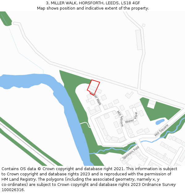 3, MILLER WALK, HORSFORTH, LEEDS, LS18 4GF: Location map and indicative extent of plot