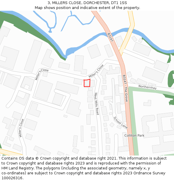 3, MILLERS CLOSE, DORCHESTER, DT1 1SS: Location map and indicative extent of plot