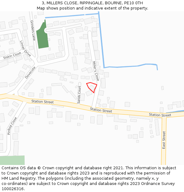 3, MILLERS CLOSE, RIPPINGALE, BOURNE, PE10 0TH: Location map and indicative extent of plot