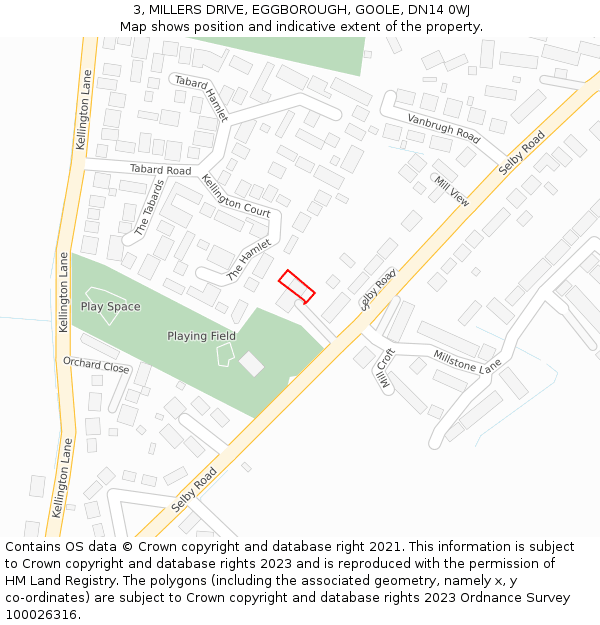 3, MILLERS DRIVE, EGGBOROUGH, GOOLE, DN14 0WJ: Location map and indicative extent of plot