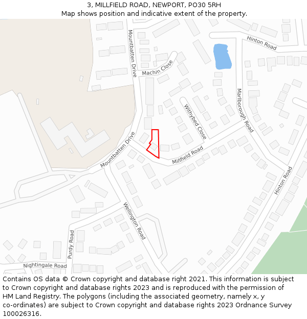 3, MILLFIELD ROAD, NEWPORT, PO30 5RH: Location map and indicative extent of plot