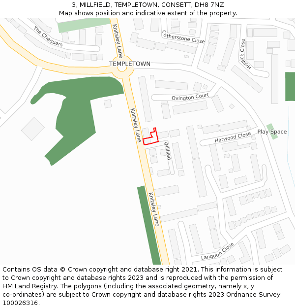 3, MILLFIELD, TEMPLETOWN, CONSETT, DH8 7NZ: Location map and indicative extent of plot