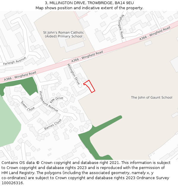 3, MILLINGTON DRIVE, TROWBRIDGE, BA14 9EU: Location map and indicative extent of plot