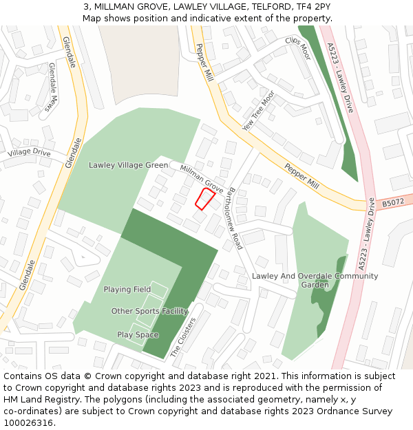 3, MILLMAN GROVE, LAWLEY VILLAGE, TELFORD, TF4 2PY: Location map and indicative extent of plot