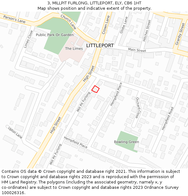 3, MILLPIT FURLONG, LITTLEPORT, ELY, CB6 1HT: Location map and indicative extent of plot