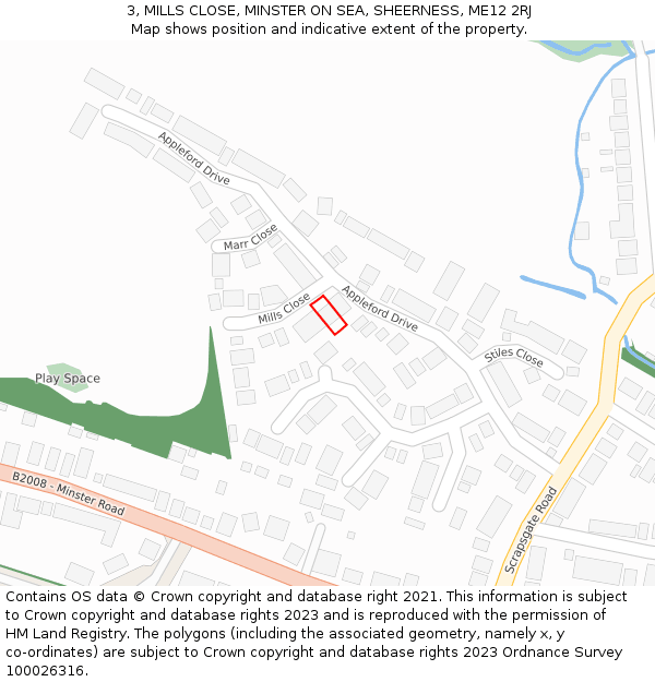 3, MILLS CLOSE, MINSTER ON SEA, SHEERNESS, ME12 2RJ: Location map and indicative extent of plot