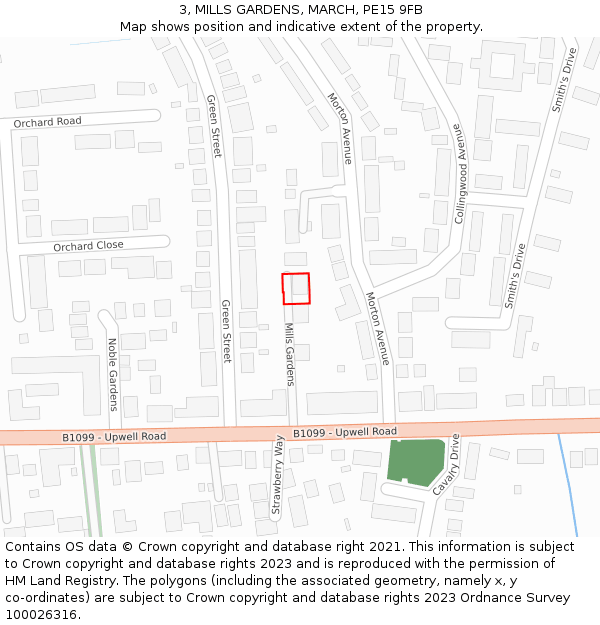 3, MILLS GARDENS, MARCH, PE15 9FB: Location map and indicative extent of plot