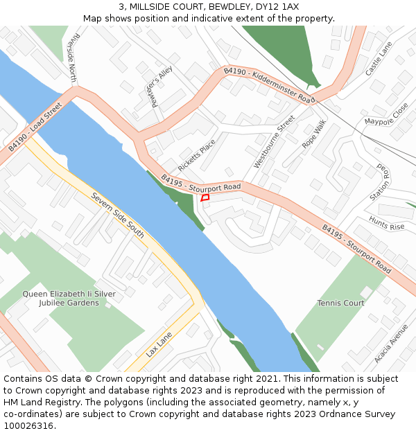 3, MILLSIDE COURT, BEWDLEY, DY12 1AX: Location map and indicative extent of plot