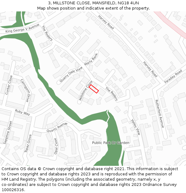3, MILLSTONE CLOSE, MANSFIELD, NG18 4UN: Location map and indicative extent of plot