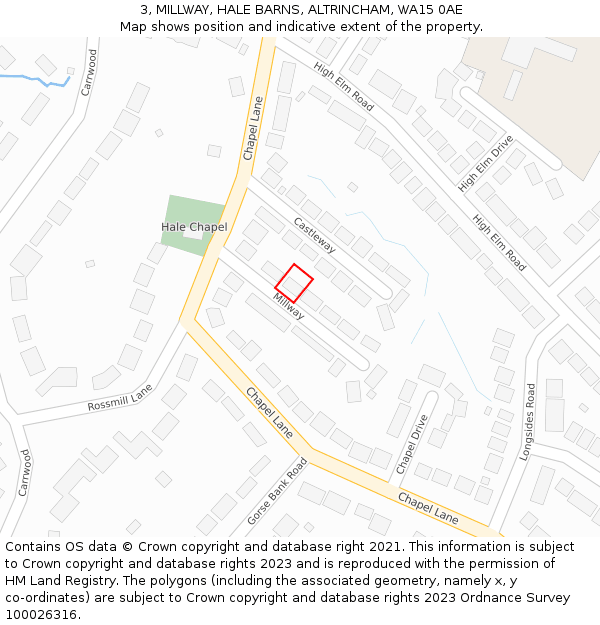3, MILLWAY, HALE BARNS, ALTRINCHAM, WA15 0AE: Location map and indicative extent of plot