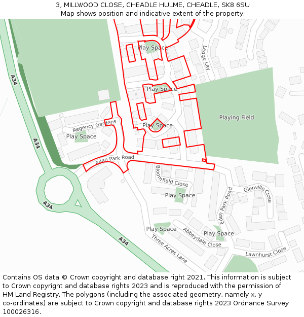 3, MILLWOOD CLOSE, CHEADLE HULME, CHEADLE, SK8 6SU: Location map and indicative extent of plot