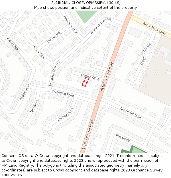 3, MILMAN CLOSE, ORMSKIRK, L39 4SJ: Location map and indicative extent of plot