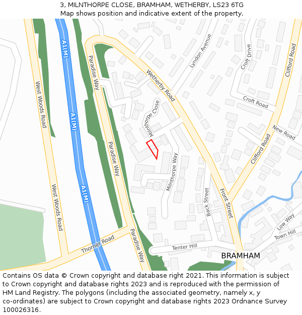 3, MILNTHORPE CLOSE, BRAMHAM, WETHERBY, LS23 6TG: Location map and indicative extent of plot