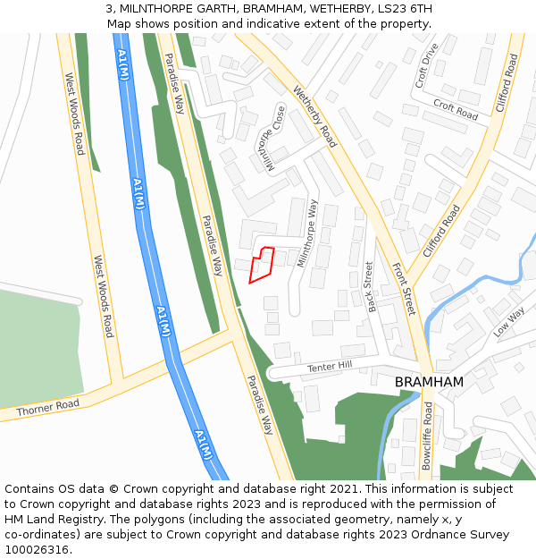 3, MILNTHORPE GARTH, BRAMHAM, WETHERBY, LS23 6TH: Location map and indicative extent of plot